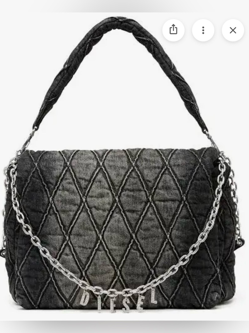 NWT Diesel Charm-D Large Black Denim  Quilted Shoulder Bag